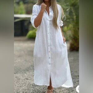 NWOT White cover up/casual button down Midi Dress